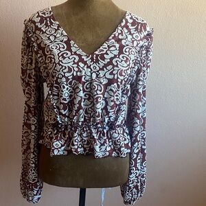 ANTHROPOLOGIE  Brown and White Floral Blouse